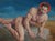 Blake of Night by John Tarantola | Oil on panel of a nude male figure with a halo For Sale