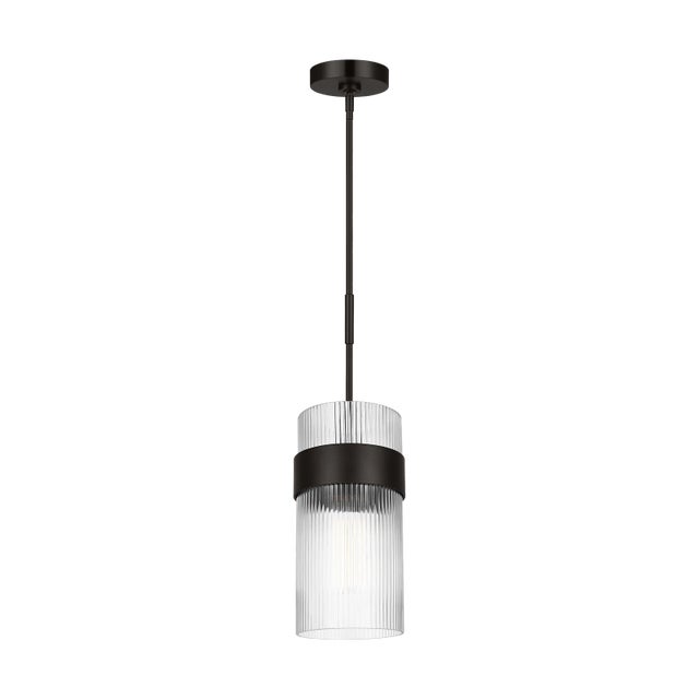 Mid-Century Modern Chapman & Myers by Visual Comfort Studio Geneva 1-Light Large Pendant in Aged Iron For Sale - Image 3 of 6