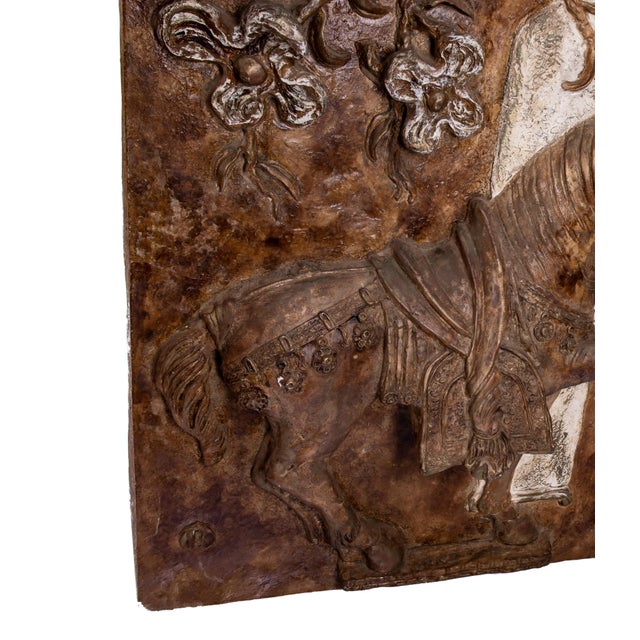 Folk Art Late 20th Century Cast Plaster and Fiberglass Tang Horse and Floral Wall Sculpture For Sale - Image 3 of 13