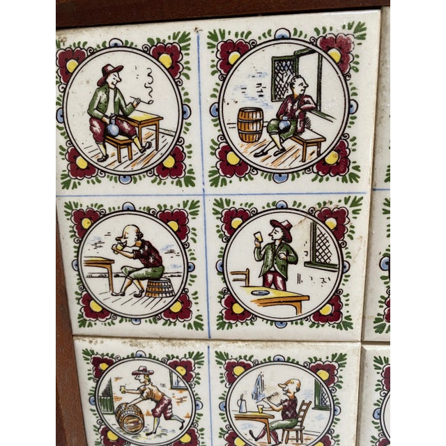 Vintage Mid Century Wood Hand Painted Dutch Man Tiles Tray For Sale - Image 4 of 8