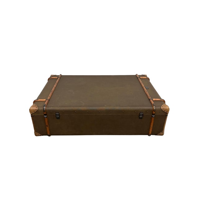 Late 20th Century Vintage Campaign-Style Steamer Trunk Coffee Table With 2 Drawers For Sale - Image 5 of 11