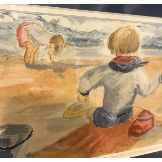 Coastal Vintage Beach Watercolor Painting - Signed & Framed For Sale - Image 3 of 8