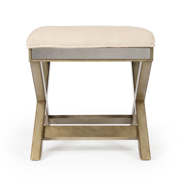2020s Marlo Mirrored 26"W Vanity Stool, Cream For Sale - Image 5 of 8
