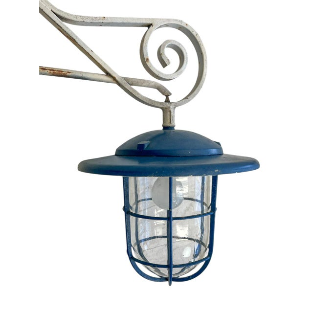 Caged Outdoor Wall Lantern Light with Scroll Bracket, 1960s For Sale - Image 10 of 12