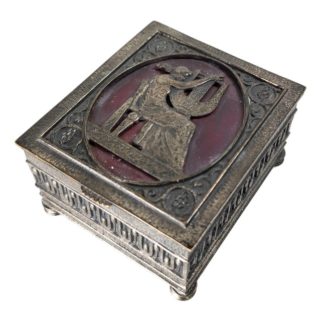 Early 20th Century Art Deco Silvered Bronze Dresser Box by Oscar Bach For Sale