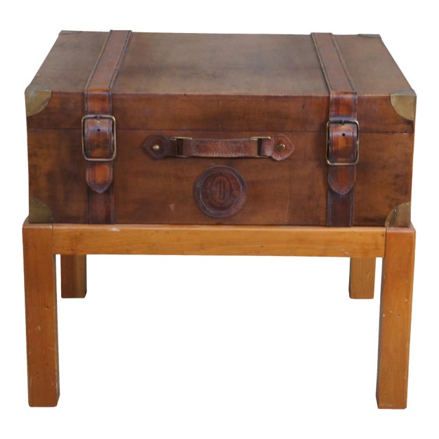 1994 Leather Steamer Trunk Side Table For Sale