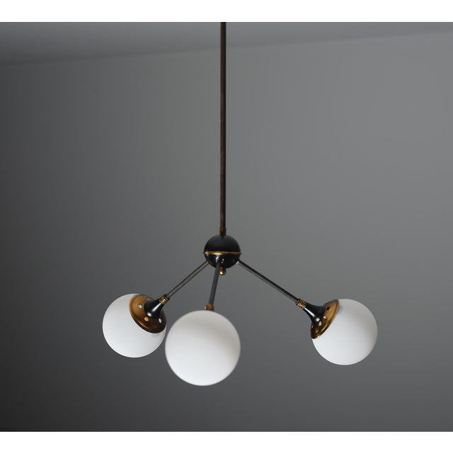 Italian Pendant in Brass with Three Lights, 1950s For Sale - Image 4 of 8