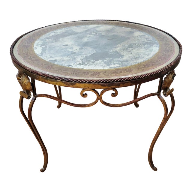 Vintage Italian Mid-Century Modern Gilt Metal & Mirror Round Coffee Table For Sale