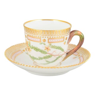 Flora Danica Demitasse Cup with Saucer in Porcelain from Royal Copenhagen, 1960s, Set of 2 For Sale