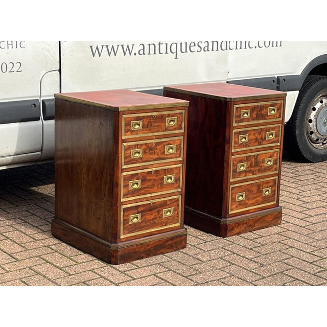 Victorian Bedside Drawers in Mahogany with Brass-Bound Decor, Set of 2 For Sale - Image 14 of 18