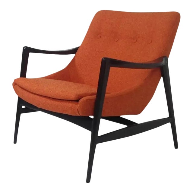 Mid-Century Modern Orange Chenille Lounge Chair For Sale