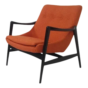 Mid-Century Modern Orange Chenille Lounge Chair