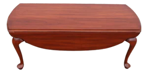 1990s Henkel Harris Solid Black Cherry Coffee Table Drop Leaf Queen Anne Style