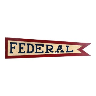 Circa 1950s Wood Hand Painted Red/White/Blue Federal Pennant For Sale