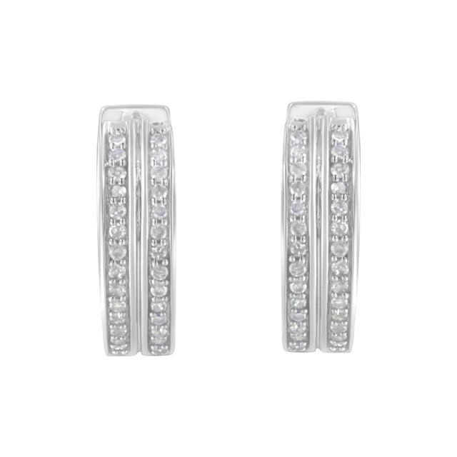 Contemporary 10K White Gold Diamond Hoop Earring (1/2 cttw, I-J Color, I2-I3 Clarity) For Sale - Image 3 of 5