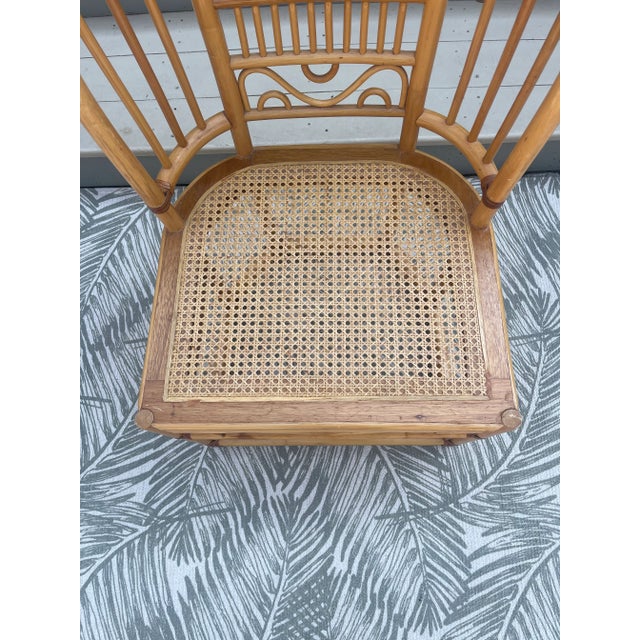 Wood Late 20th Century Vintage Blonde Chinoiserie Coastal Bamboo Accent Chair For Sale - Image 7 of 9