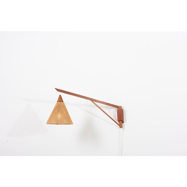 Brown Teak and Sisal Wall Lamp from Temde, Switzerland, 1950s For Sale - Image 8 of 17