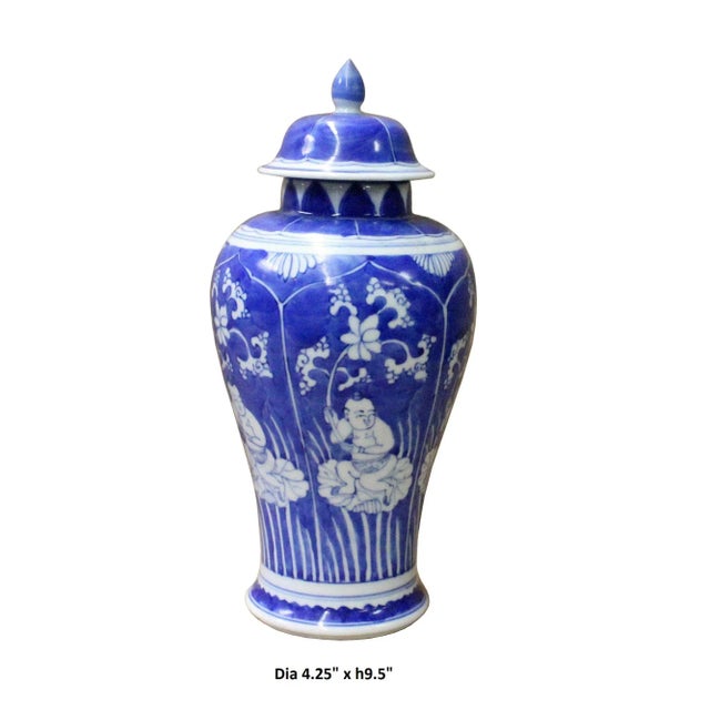Chinese Blue White Porcelain People Theme Urn Jar Container For Sale In San Francisco - Image 6 of 7