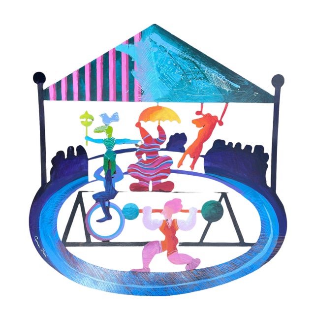 Calman Shemi (1939-) Laser cut metal wall sculpture 3D Titled "Circus" Signed on the front lower left edge, and signed,...