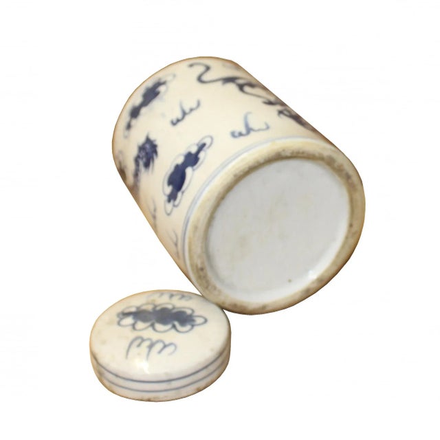 2000 - 2009 Chinese Blue White Ceramic Dragon Graphic Container Urn Jar For Sale - Image 5 of 7