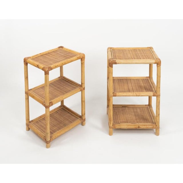 Mid-Century Modern Italian Side Tables in Bamboo with Rattan and Wicker, 1970s, Set of 2 For Sale - Image 11 of 14