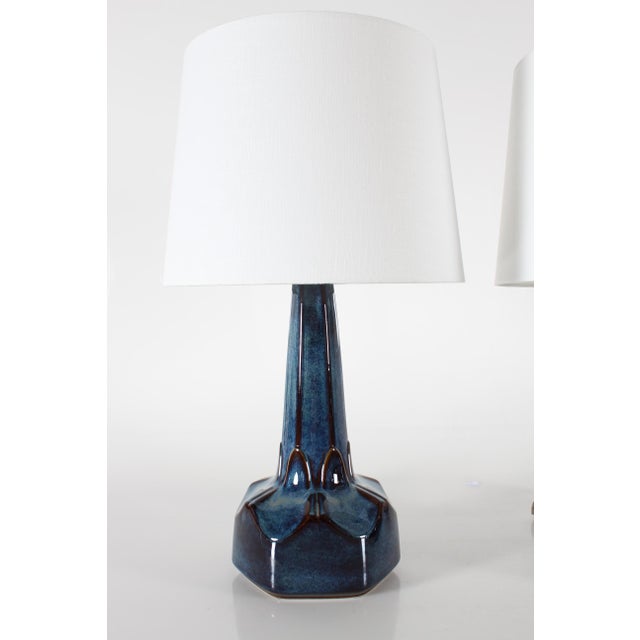 Einar Johansen Mid-Century Danish Blue Glazed Table Lamps by Einar Johansen for Søholm, 1960s, Set of 2 For Sale - Image 4 of 13