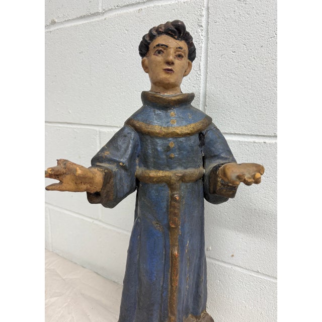 Large 1600's Antique Hand Carved Polychromed Santos St. Francis Sculpture Statue For Sale - Image 15 of 16