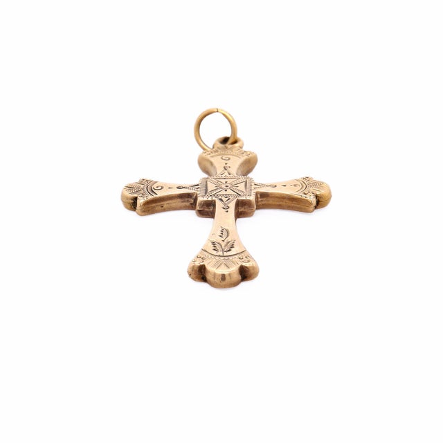 Antique Victorian 10k Gold Engraved Cross Pendant for a Necklace For Sale - Image 12 of 14