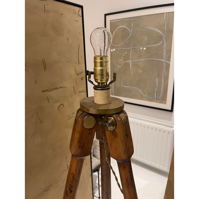 Antique Surveyor’s Tripod Floor Lamp in Oak With Brass Hardware, 61” H For Sale - Image 6 of 11