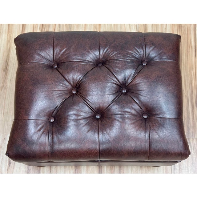 Vintage Tufted Leather Writers Chair With Ottoman For Sale - Image 12 of 18