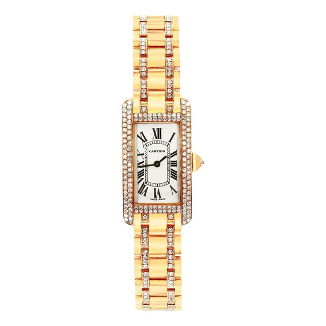 Cartier Tank Américaine Diamond Bezel Quartz 18k Gold Watch For Sale