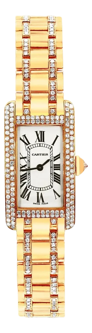 Cartier Tank Américaine Diamond Bezel Quartz 18k Gold Watch