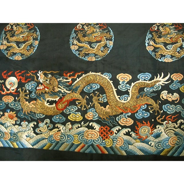 Textile Antique Chinese - Textile Small Scatter Size Silk & Metallic Thread Black Rug For Sale - Image 7 of 9