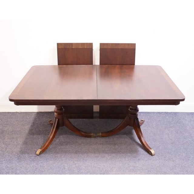 Bernhardt Furniture Solid Mahogany Traditional Duncan Phyfe Style 100" Double Pedestal Dining Table 238-246 For Sale - Image 9 of 13