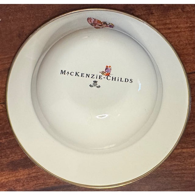 Ivory MacKenzie-Childs Butterfly Enamel Metal Dish With Gold Rim For Sale - Image 8 of 10