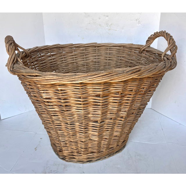 1940s French Woven Wicker Oval Market Basket For Sale - Image 10 of 12