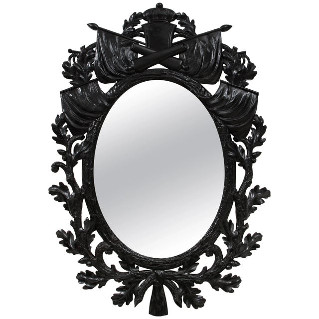 Ebony Ebonized Military Trophy Oval Mirror For Sale - Image 8 of 8