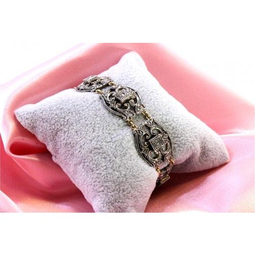 Gold and Silver Bracelet with Central Crowned Diamonds For Sale - Image 6 of 11