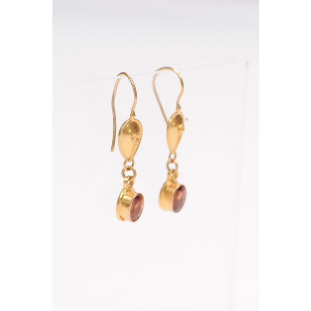 Pair of 22k Gold Garnet Earrings, A Pair For Sale - Image 11 of 12