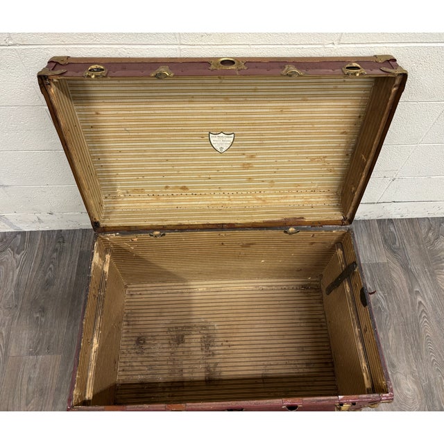 Vintage Luce Trunk Company Kansas City Flat Top Steamer Trunk For Sale - Image 16 of 18