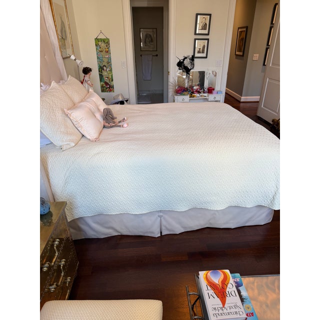 Custom Queen Upholstered Bed With Canopy For Sale - Image 4 of 10