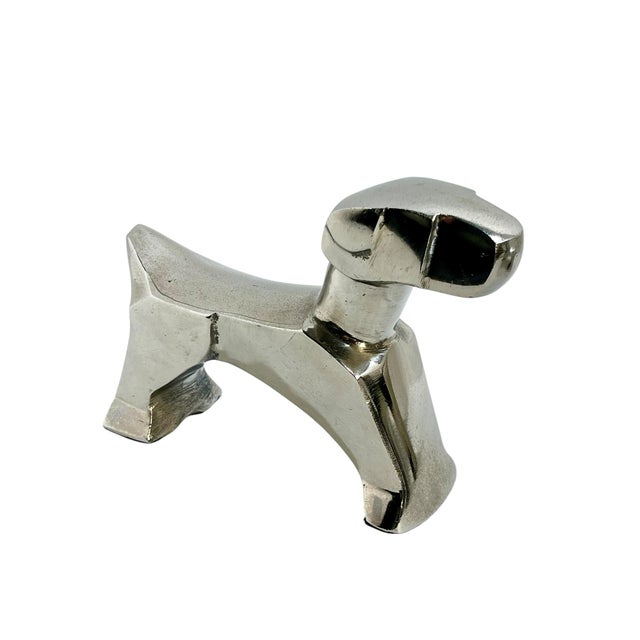 Art Deco Late 20th Century Pair of Art Deco Style Chrome Finish Dog Sculptures in the Manner of E. Nokolsky For Sale - Image 3 of 14