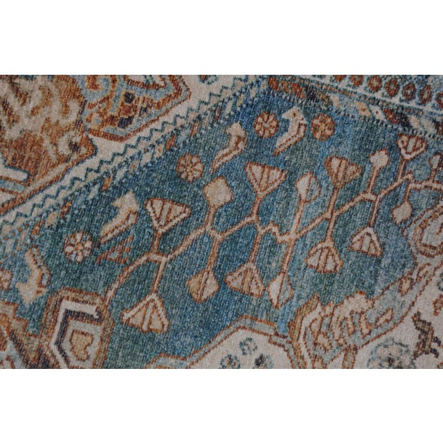 Vintage Geometric Turquoise Rug Runner Mat 5 X 2 For Sale - Image 12 of 14