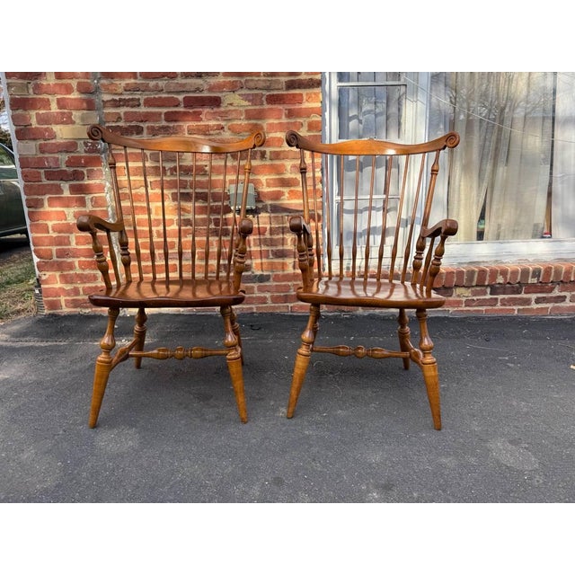 Wood Vintage Ethan Allen Windsor Fan Back Dining Chairs. Set of 6 For Sale - Image 7 of 16
