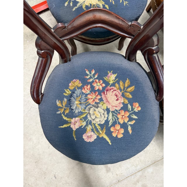 Late 19th Century Set of 6 Louis Philippe Hand Embroidered Needlepoint Parlor Chairs For Sale In Charleston - Image 6 of 14