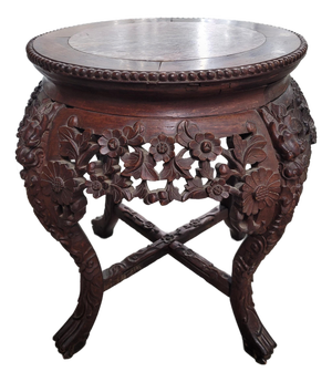 Carved Asian Plant Stand/Drinks Table W/Marble Top