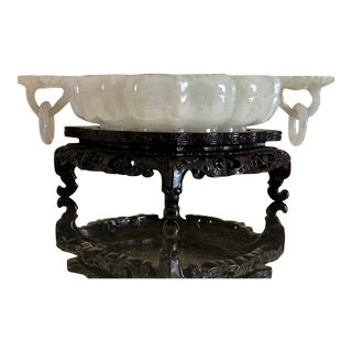 Mid 20th Century Chinese Mughal Style White Jade Crysanthemum Marriage Bowl For Sale