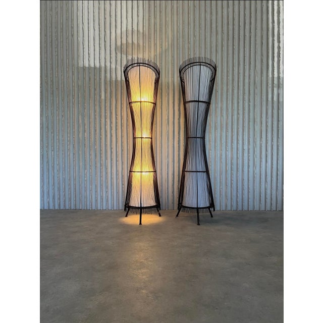 Introduce a touch of refined French artistry with these rare French Kobe floor lamps—a striking fusion of sculptural form...