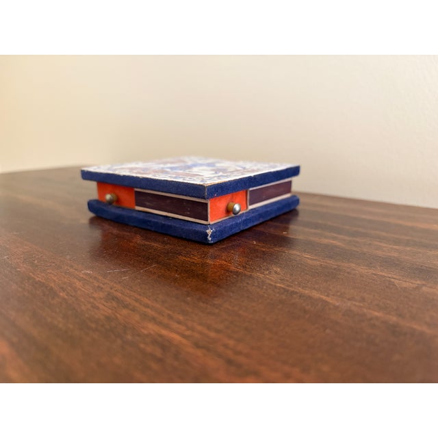 Mid 20th Century Vintage Delft Tile Matchbox Holder With Hand-Painted Birdcage Scene For Sale - Image 5 of 12