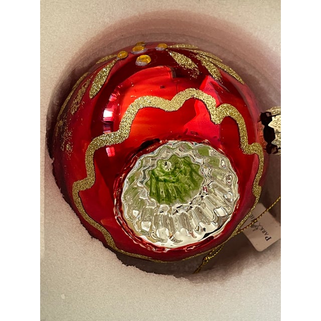 Gorgeous large vintage blown glass Handpainted with gold , great coloured indentations pair of Christmas ornaments balls...